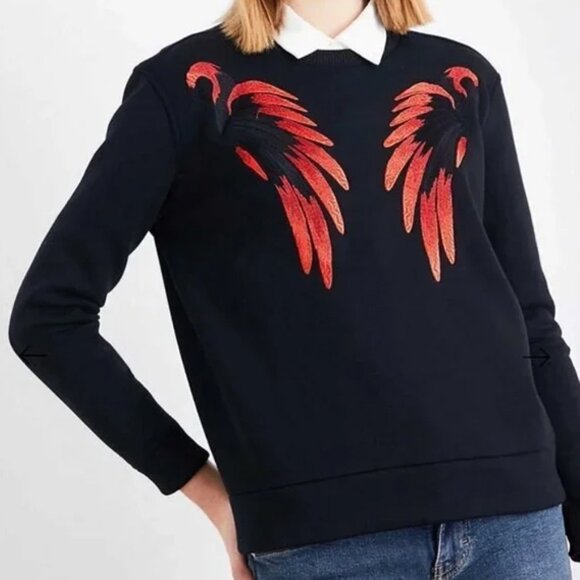 Maje Tonnerre Rouge Wing Embroidered Bird Sweatshirt Top Black S $220 Crewneck - Picture 2 of 16